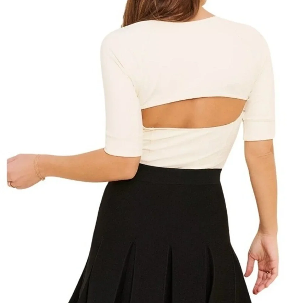 Intimately Free People Bodysuit Square Neck‎ Cutout Cream Fitted Sexy Top Size L